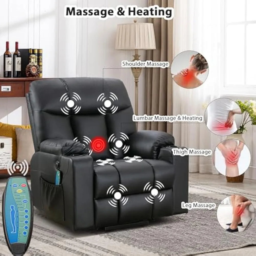26" Extra Wide Lift Chair with Heat and Massage, Faux Leather Power Lift Recliner Massage Chair for Adults Elderly, U