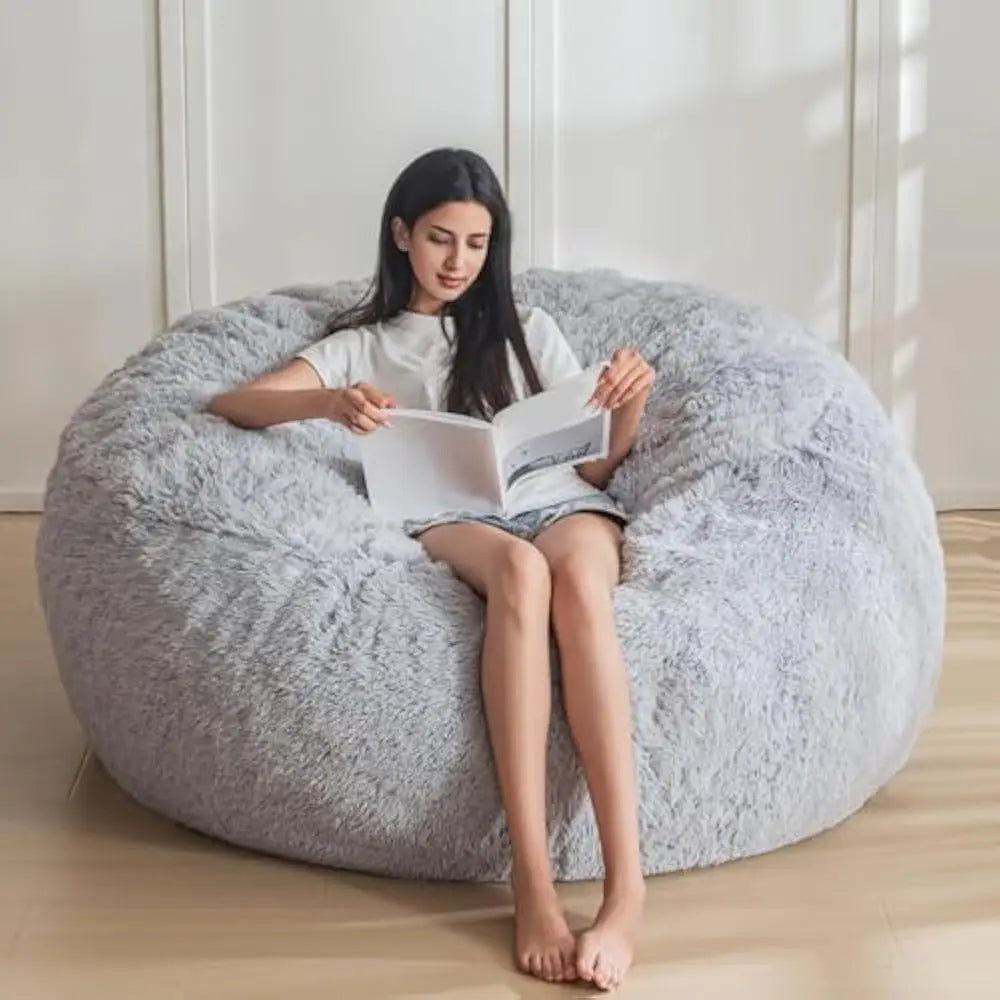 Bean Bag Chair for Adults, Large 6 ft Bean Bag Chair w/Foam Filling, Ultra Soft Fur Lazy Sofa, Machine Washable Cover