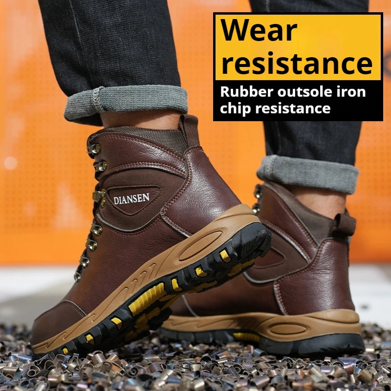High Top Men Work Shoes Anti-Puncture Anti-smash Work Sneakers Slip Resistant Comfortable Soft Water Resistant Work Hiking Boots