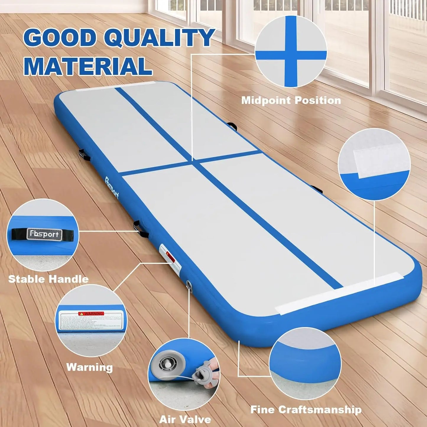 FBSPORT Inflatable Air Gymnastics Mat Training Mats 4/8 inches Thickness Gymnastics Tracks for Home Use/Training/Cheerleading/Yo