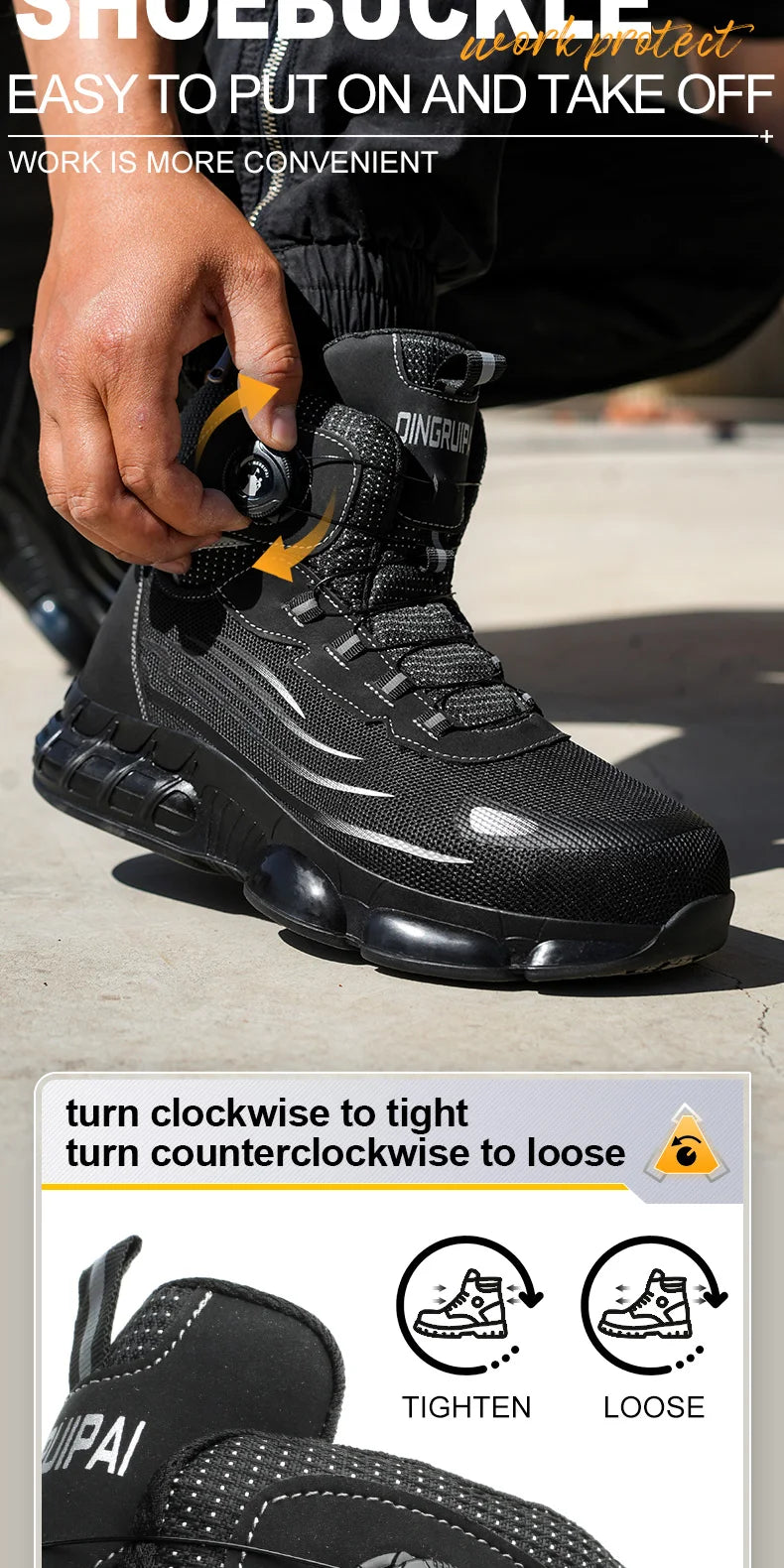 Men's high top lace-free comfortable soft sole anti-smash and puncture resistant work shoes