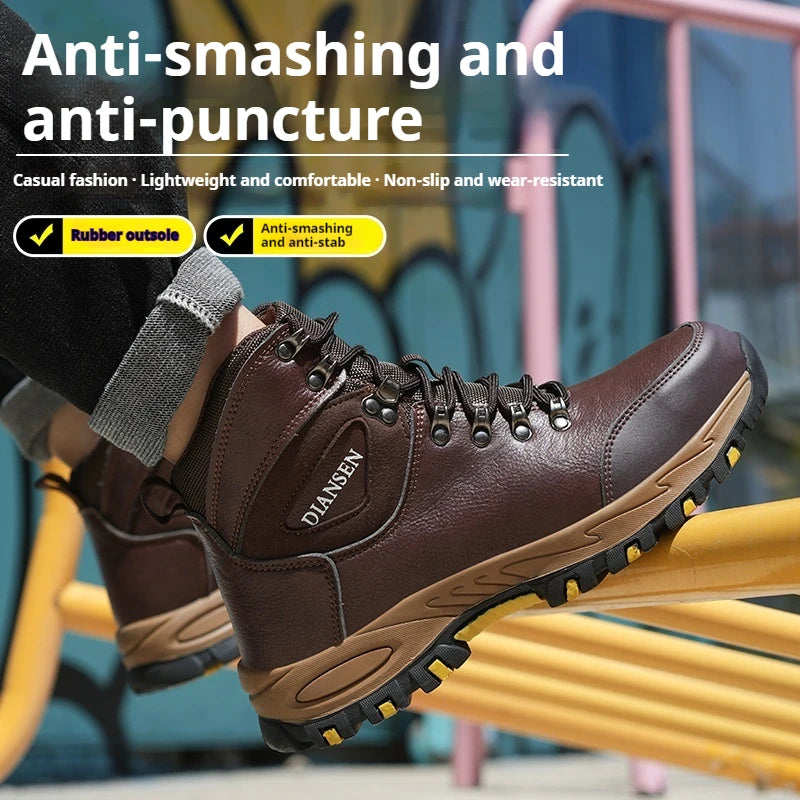High Top Men Work Shoes Anti-Puncture Anti-smash Work Sneakers Slip Resistant Comfortable Soft Water Resistant Work Hiking Boots