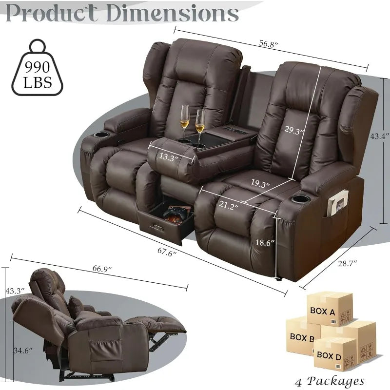 Loveseat Recliner Sofa with Flipped Backrest Console, RV Manual Reclining Loveseat Couch Home Theater Seating with Cup Hol