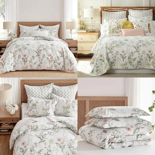 Blush, Green, and White Floral Reversible King/California King Comforter Set with 2 Pillowcases by Levtex Home