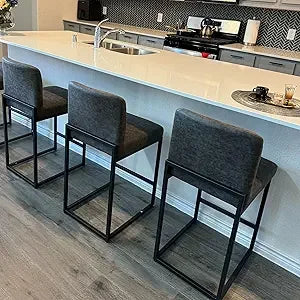 Bar Stools Set of 3 - Counter Height Bar Stool Leather Stools for Kitchen Counter, White and Gold Bar Stools with Back