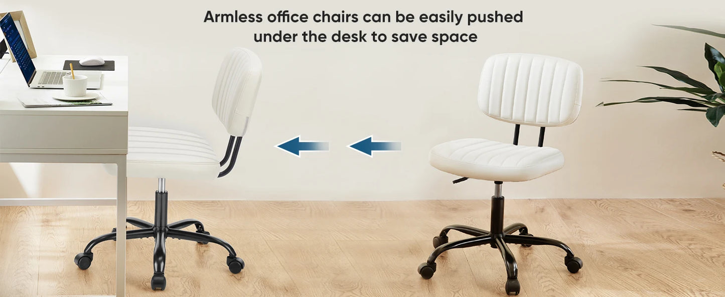 Armless Home Office Desk Chair -Small Ergonomic with Low Back Lumbar Support, Task with 360° Swivel Rolling Wheels