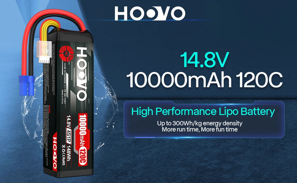 HOOVO 2Pcs 4S Lipo Battery 14.8V 10000mAh 120C Soft Case RC Battery EC5 Plug for RC Cars Drones DJI FPV RC Plane Racing Hobby