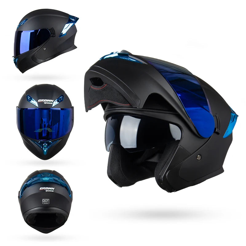 Modular Motorcycle Helmet - ABS Shell with Sunglasses Visor and Dual-Lens Full Face Motorcycle Helmet