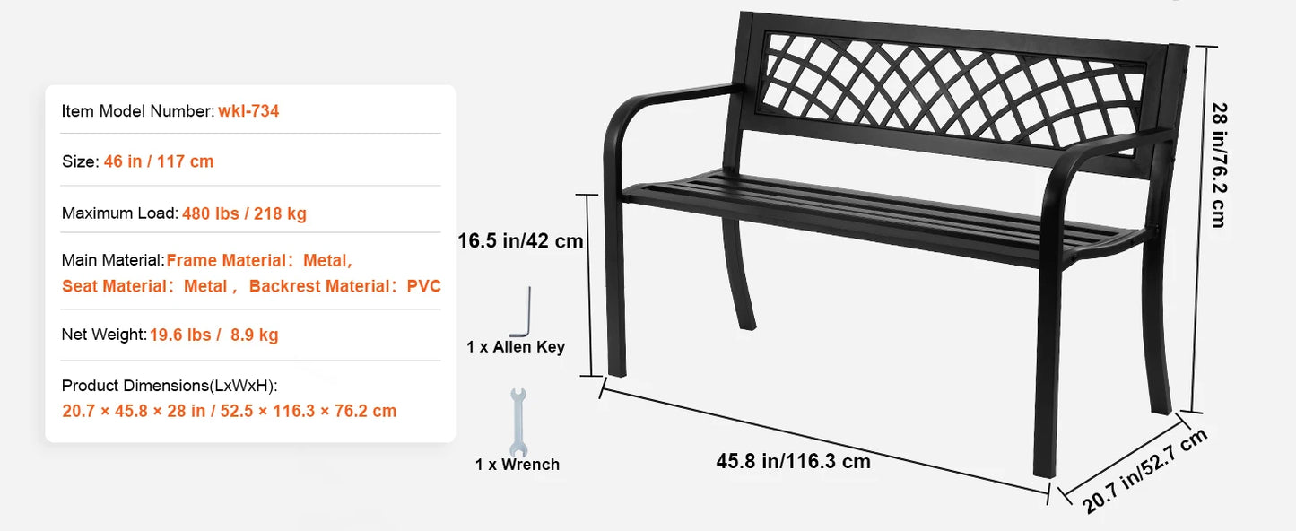 SucceBuy Outdoor Bench Wooden Metal Garden Bench for Outdoors 480 lbs Load Capacity Bench Outdoor Garden Park Bench