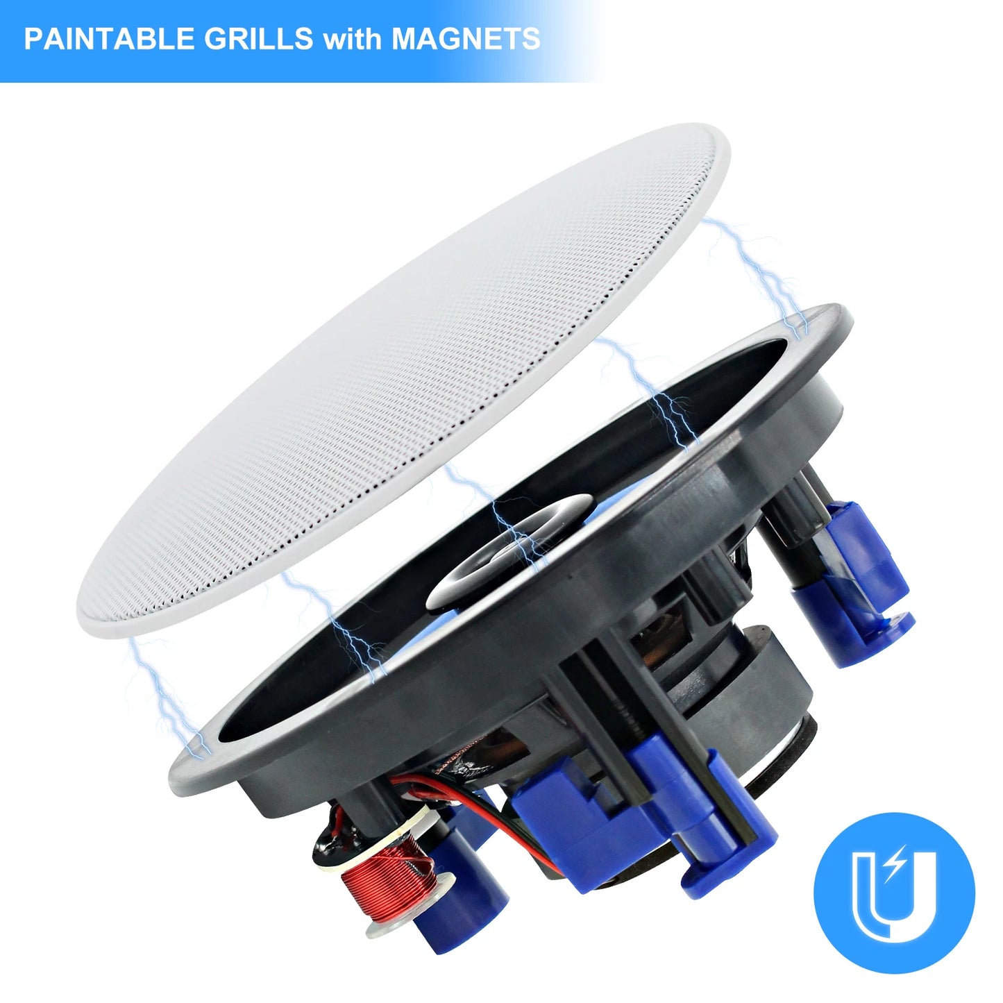 Herdio 4 " 320 Watts 2-Way Bluetooth Ceiling Speakers Package Perfect For Home Theater System Living Room Flush Mount 4 Speaker