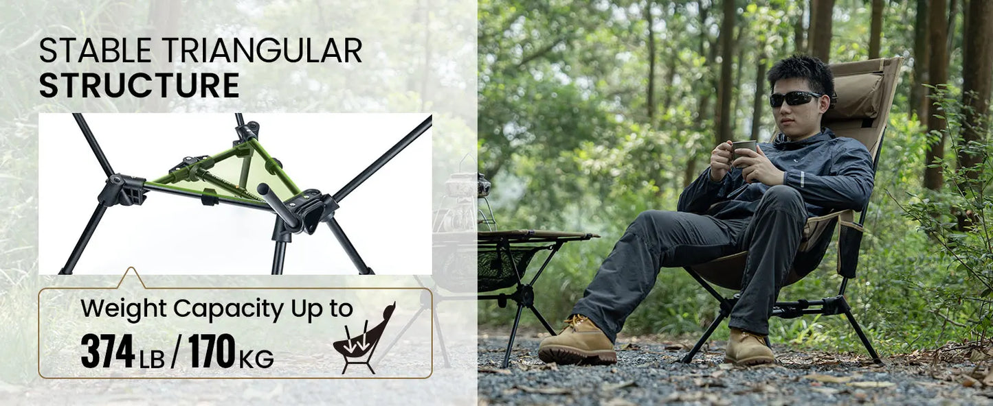 OneTigris Portable Tigerblade Camping Chairs Outdoor High Back Chair For Fishing Trekking BBQ Parties Gardening Indoor Use