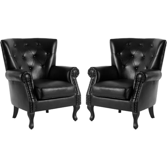 PU Leather Accent Chair, Modern Armchair Living Room Chair, Upholstered Club Chair with Rivet Trim,Mid-Century Sofa Chair