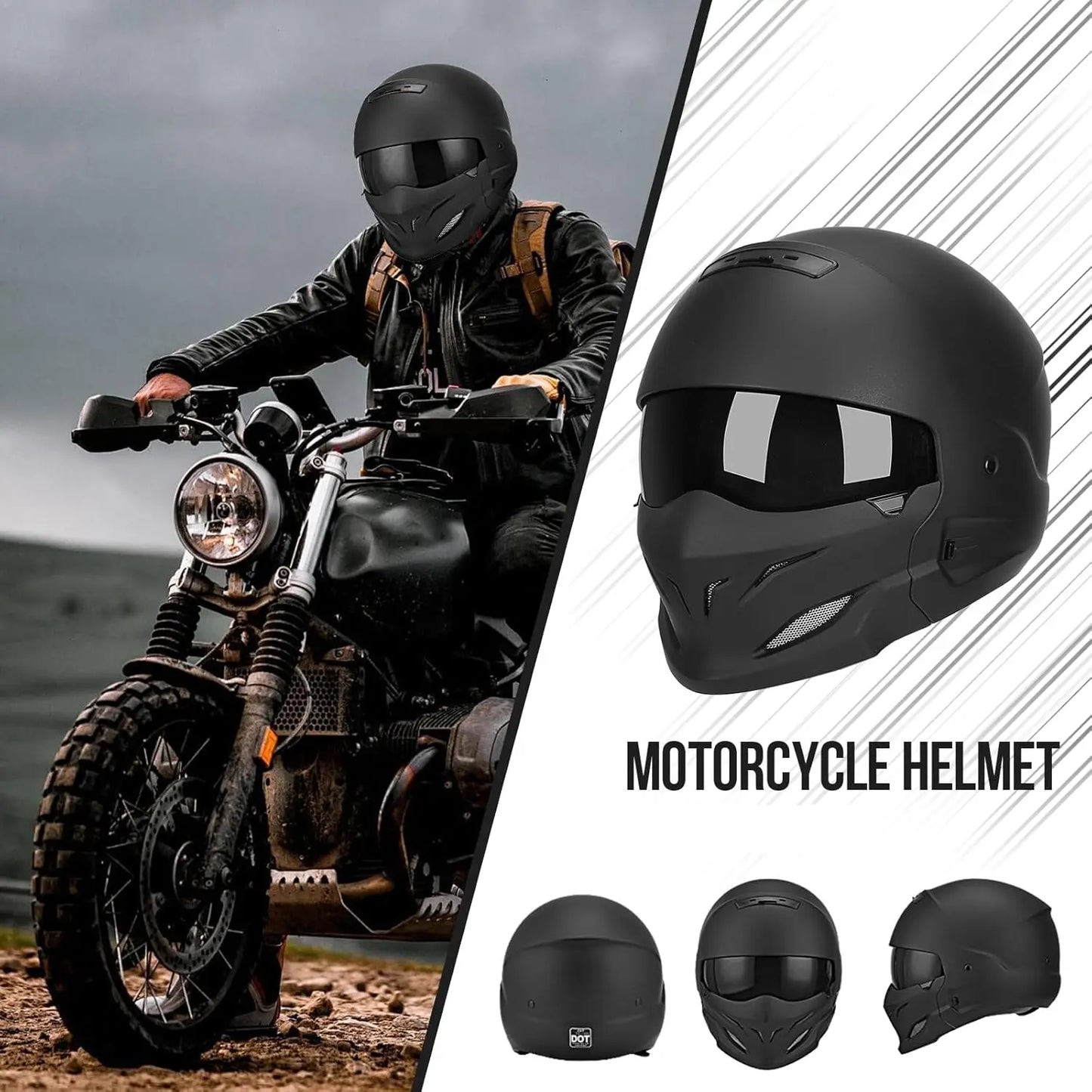 Open Face Motorcycle Helmet for Unisex-Adult Dirt Bike ATV Scooter Cruiser Full Face Motocross Helmet Interchangeable Mouth Cove