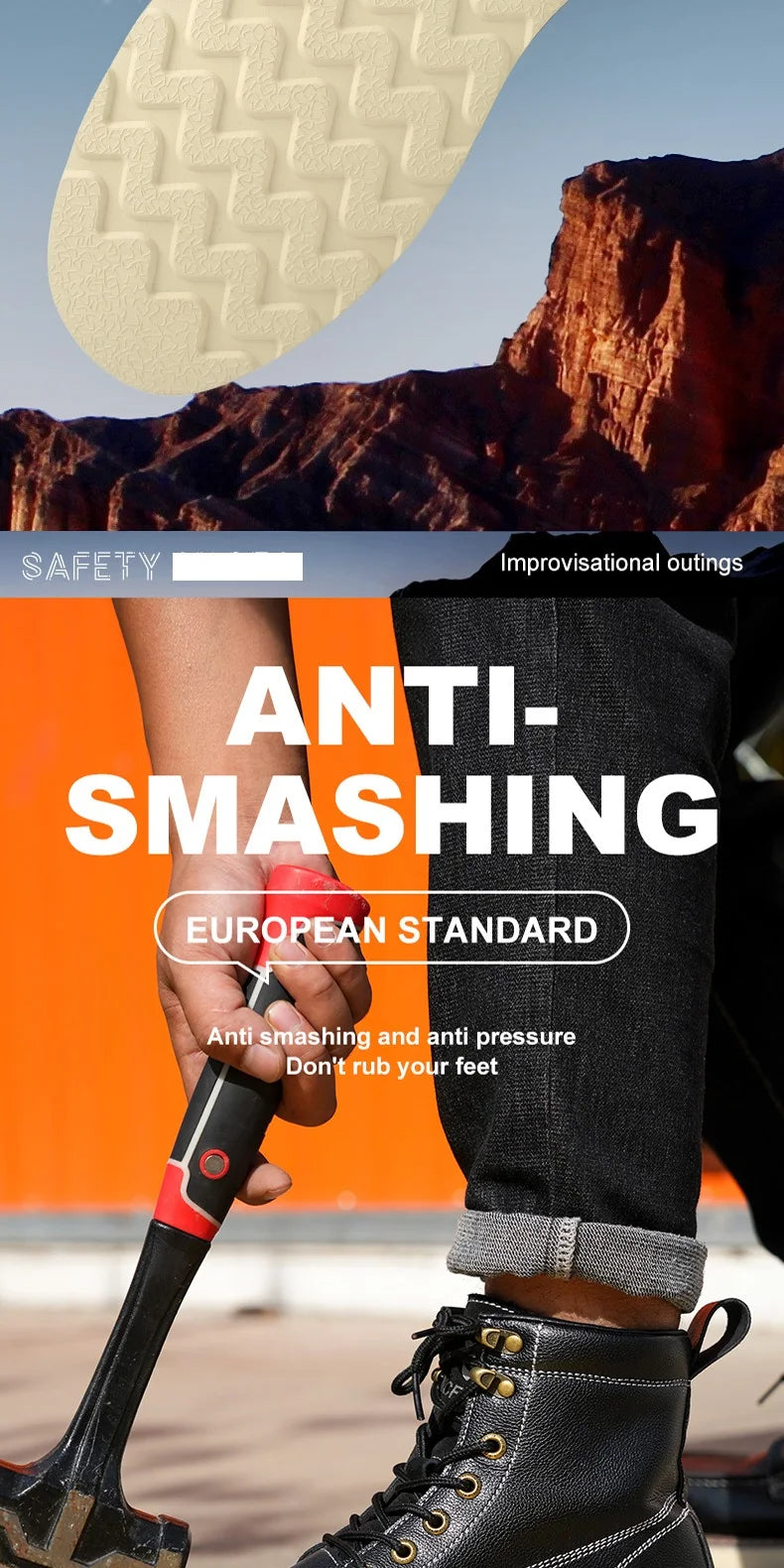 Two layer cowhide men's anti-smash anti-puncture high top work safety shoes