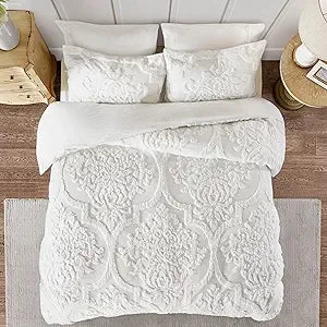 Tufted Chenille 100% Cotton Duvet- Modern Luxe All Season Comforter Cover Bed Set with Matching Shams, King/Cal Kin