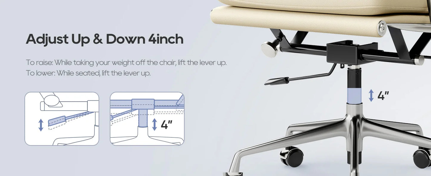 Office Guest Chair Upholstered Leather Comfortable Reception Chairs with Wheels Adjustable Swivel Rolling Office Chairs