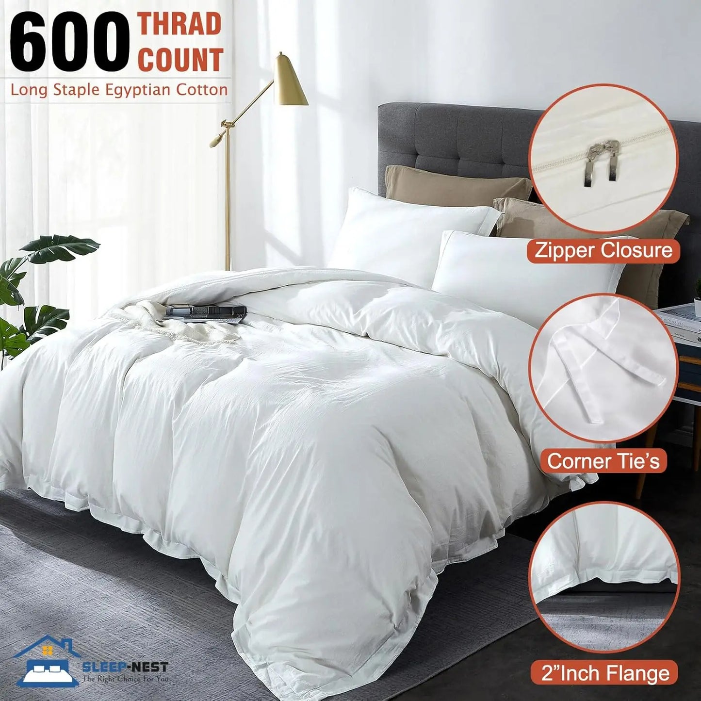Luxury Extra Large 120x120cm Super King Plus Duvet Cover Set - 3 Piece Bedding Ensemble, Premium 100% Egyptian Cotton, 600 Threa
