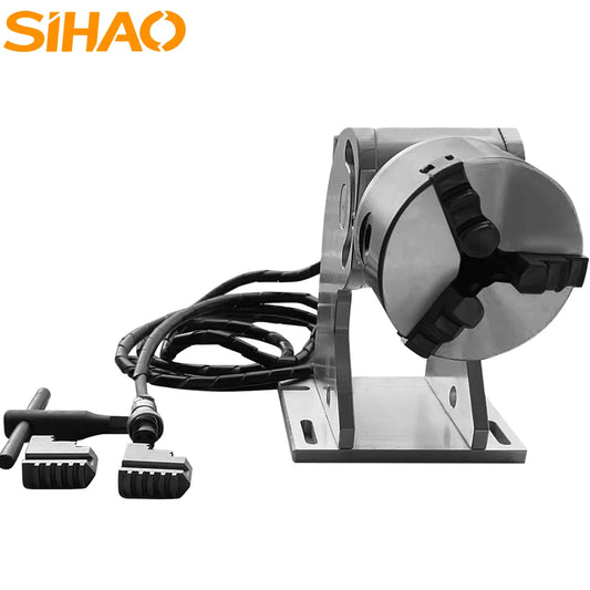 SIHAO 3 Claws Rotary Axis for Fiber Laser Marking Machine – 80mm Max Rotation Diameter Engraving Rotary Device for Nameplates