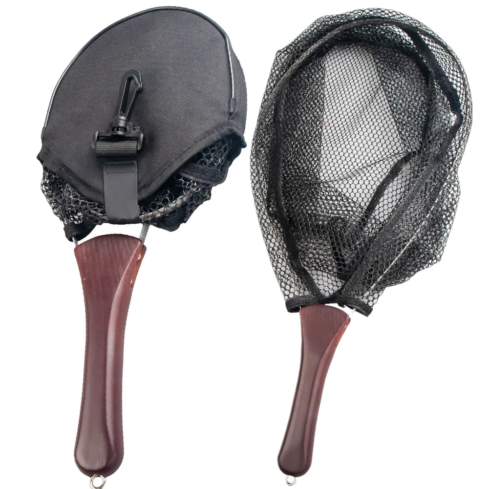 Folding Fishing Landing Net Wooden Handle Fly Fishing Net Catch and Release Net for Trout Bass Pike Fishing Tools