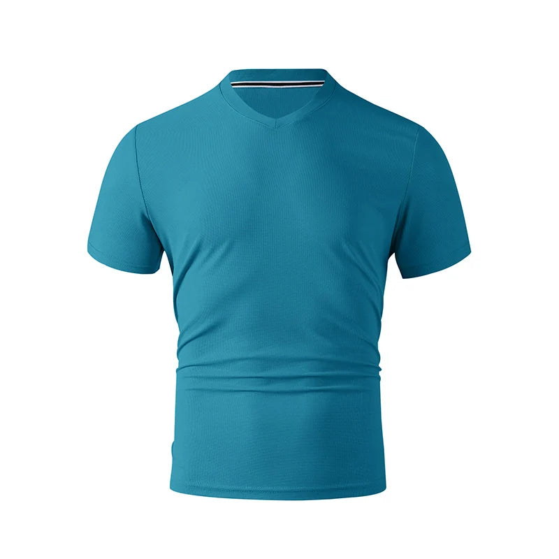 2025 New Men's Casual Fashion Simple V-neck Short Sleeved T-shirt Summer Comfortable Breathable Versatile Top