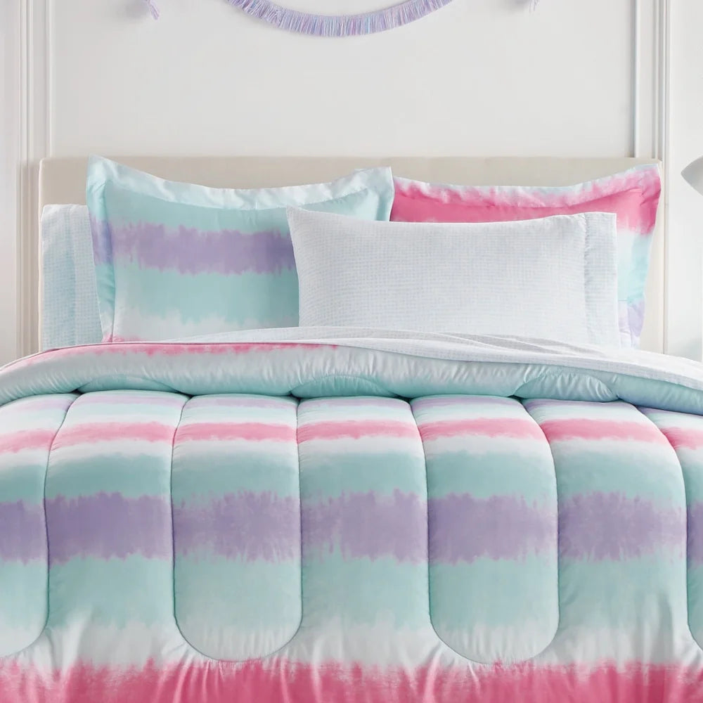 Tie Dye Stripe Twin 5 Piece Comforter Set Microfiber Bedding Multi Color Soft Reversible Child Bedroom Essentials