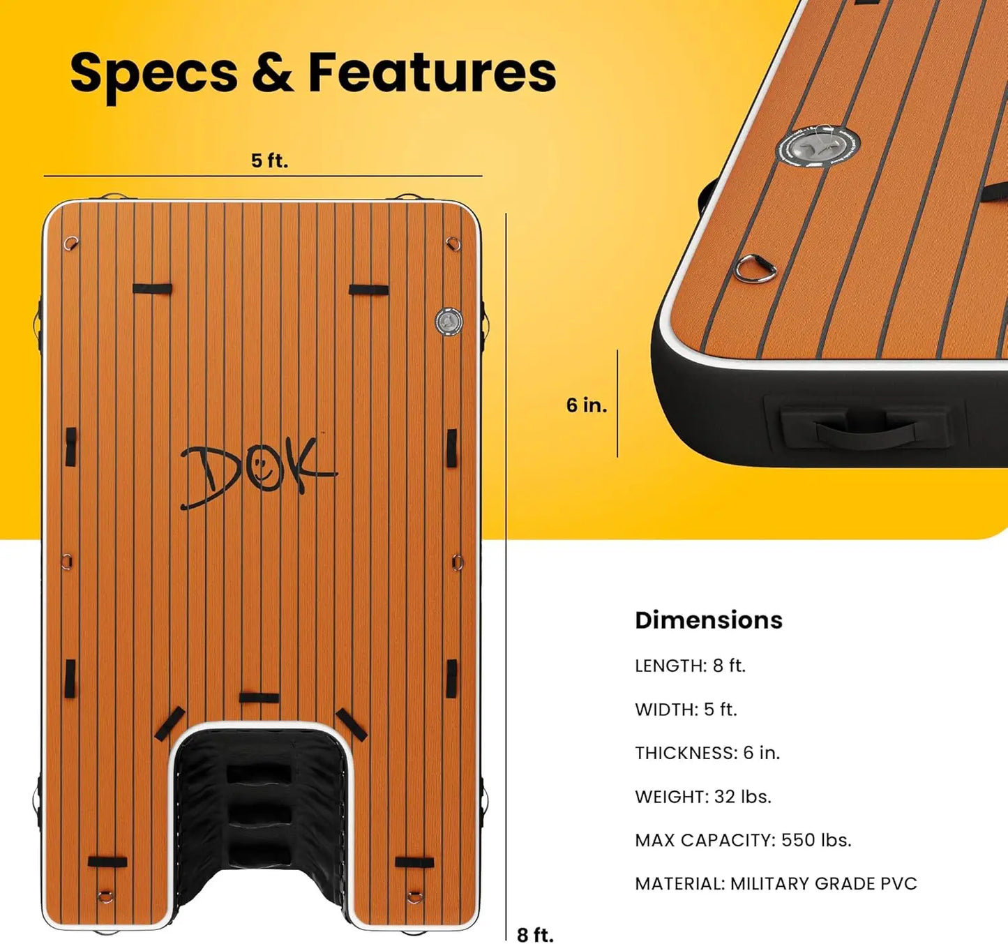 DOK Dog-DOK Inflatable Dock Platform: Safe & Easy Water Access for Dogs Up to 230 lbs; Floating Non-Slip EVA Foam with Dog Boat