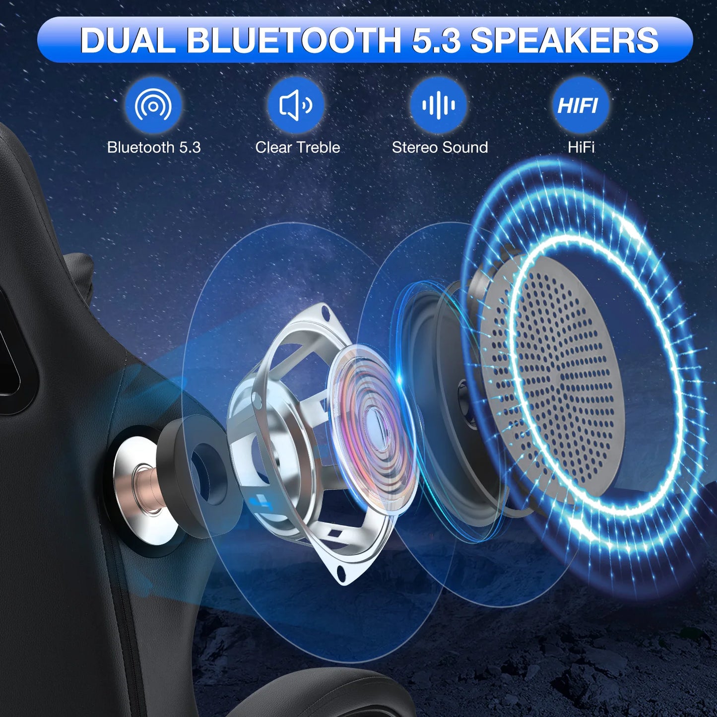 Leather Gaming Chair with Footrest Bluetooth Speaker Dual Function Massage Height Adjustable Recliner Computer Office Chair Sofa