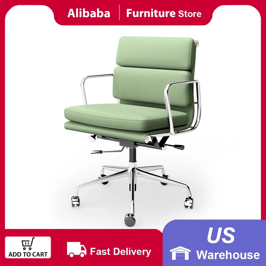 Office Guest Chair Genuine Leather Executive Chair Reception Chairs with Wheels Adjustable Swivel Rolling Office Chairs