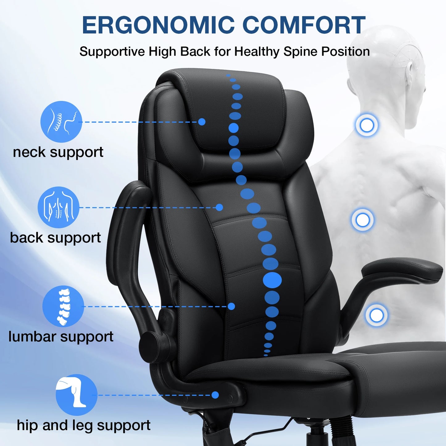Office Chair With Ergonomic PU Leather Adjustable Height Reclining Backrest Orthopedic Inflatable Computer Recliner Chair Sofas