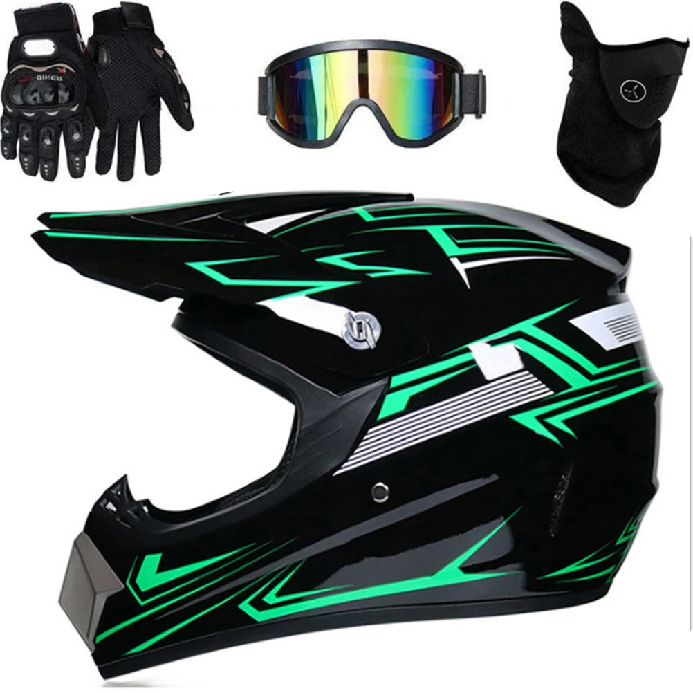 Motorbike Helmet Set Full Face MTB Helmet with Goggles Gloves Face Cover