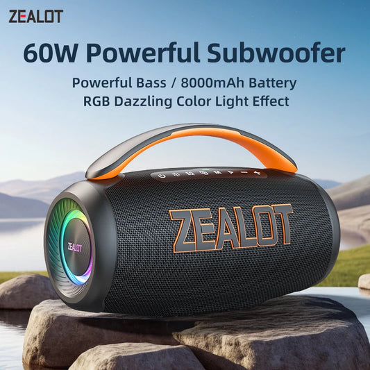 Zealot P12 Speaker 60W Portable Bluetooth Speaker with IPX6 Waterproof, Comfortable handle,Controllable lighting,TWS,AUX