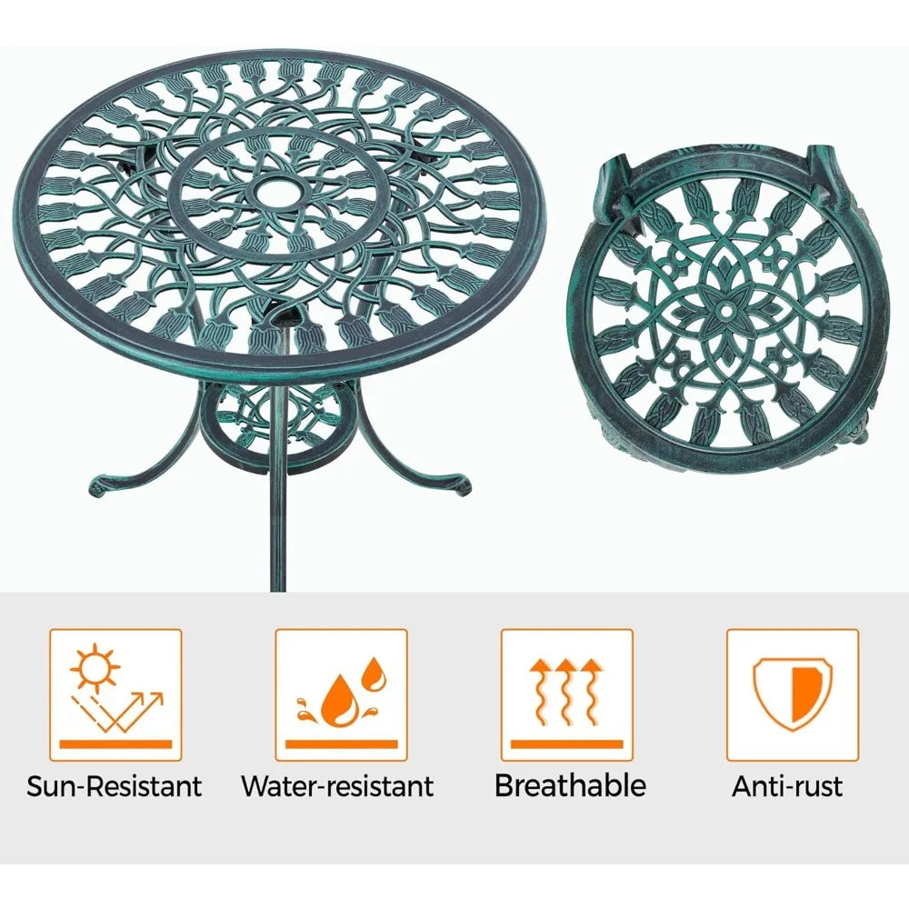 Yaheetech Patio Bistro Sets 3 Piece Cast Aluminum Bistro Table and Chairs Set, Cast Aluminum Bistro Table and Chairs Set of 2 wi