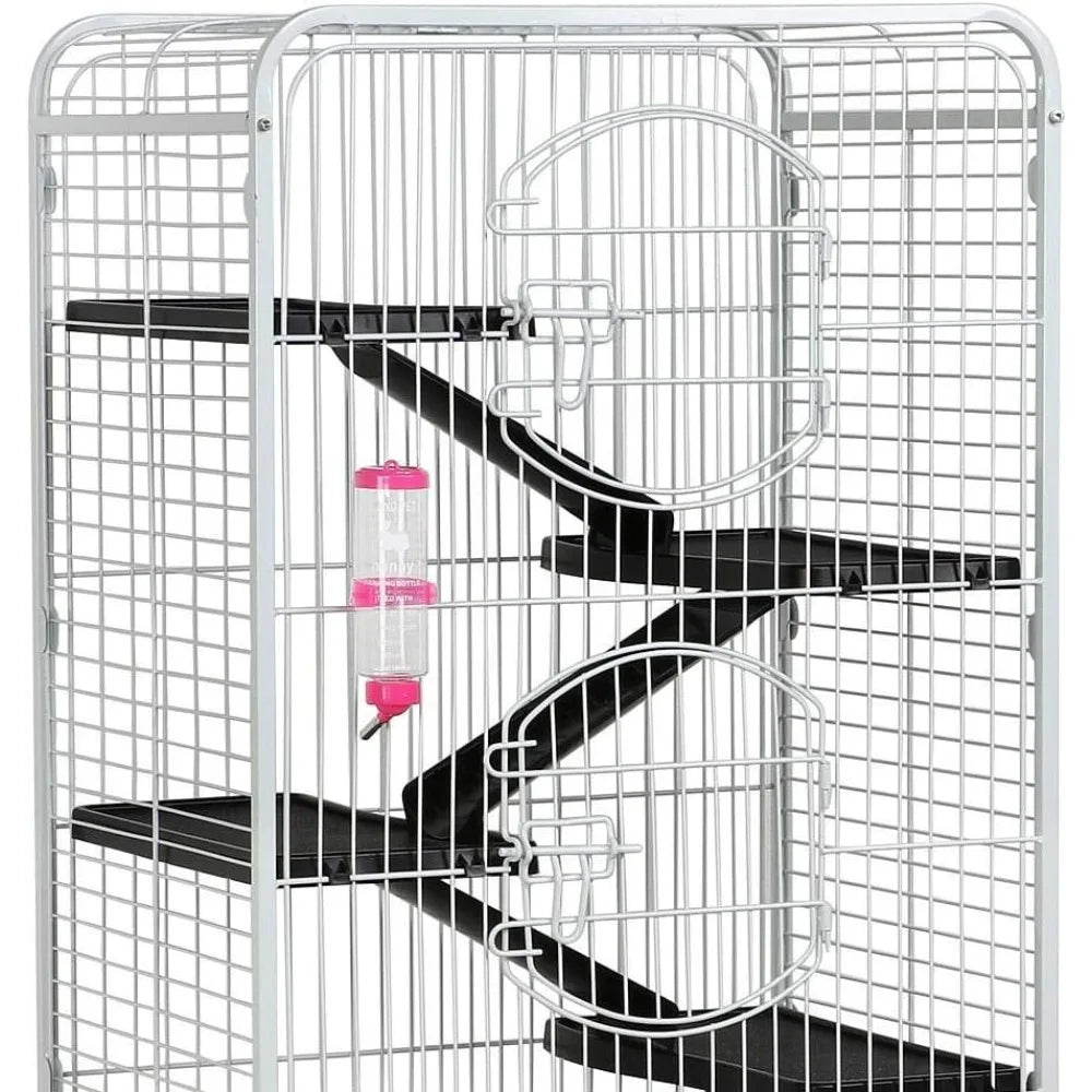 Large Rolling Cat Kitten Cage 6-Tier 52" Metal Kitten House for Ferret Chinchilla Rabbit Squirrels w/ 3 Front Doors