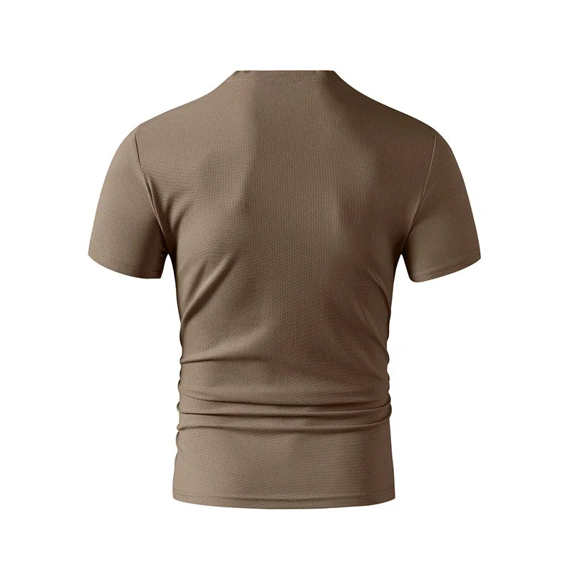 2025 New Men's Casual Fashion Simple V-neck Short Sleeved T-shirt Summer Comfortable Breathable Versatile Top