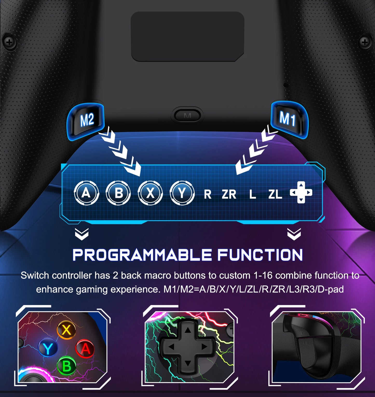 DinoFire Q212 Wireless Gamepad for iOS/Android/Switch/Switch Lite/Switch OLED Controller with Programmable Turbo