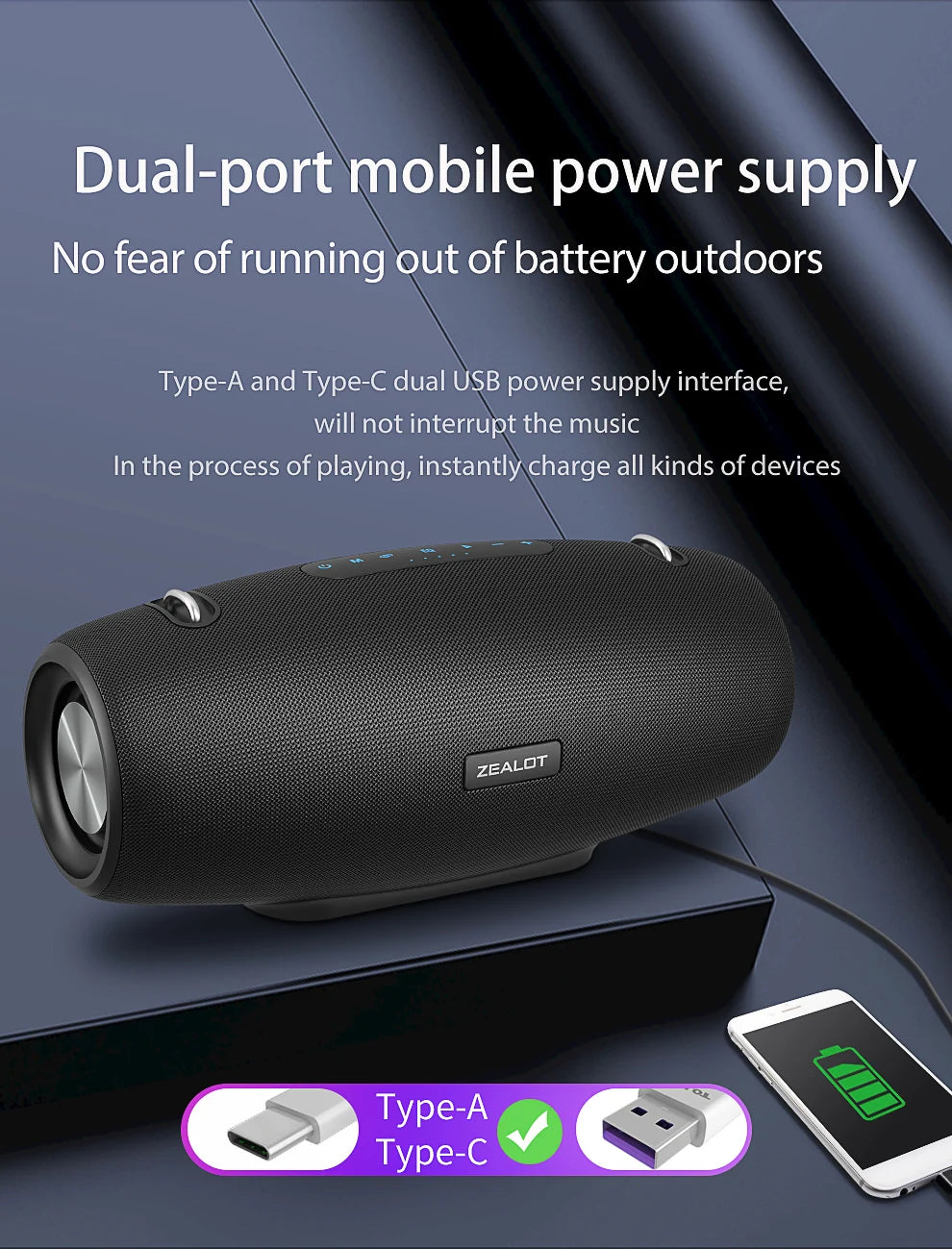 Zealot S67 Wireless Speaker WithShoulder Strap,Outdoor,Waterproof,Portable Speaker with Loud Stero and Booming Bass,40H Playtime