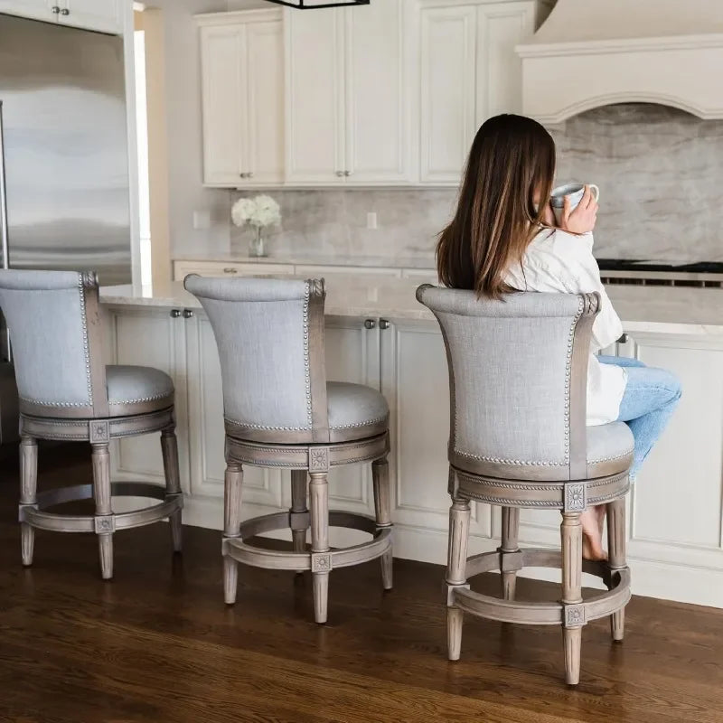 Garden  POPULAR Counter Stool 26 Inches Swivel Stool with Footrest ,Grey Solid Wood Frame & Grey Fabric Upholstery Perfect for K