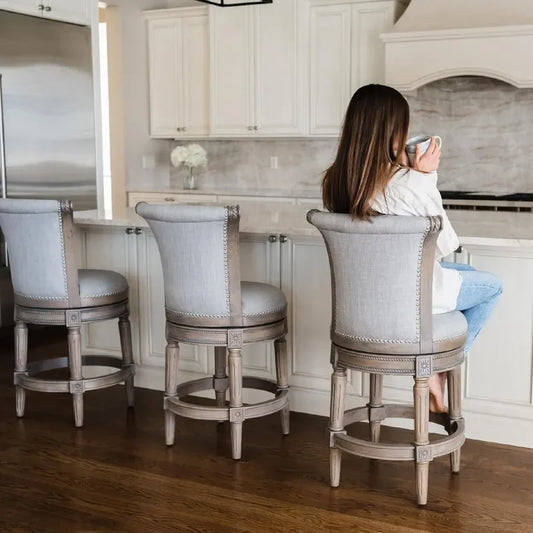 Garden  POPULAR Counter Stool 26 Inches Swivel Stool with Footrest ,Grey Solid Wood Frame & Grey Fabric Upholstery Perfect for K