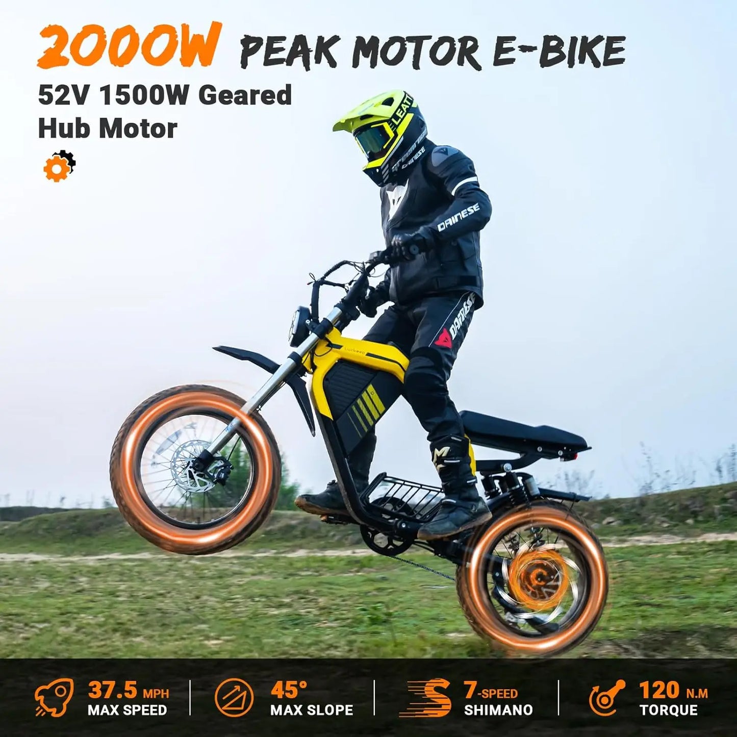 Luckeep M5 MAX Electric Bike for Adults,2000W Peak Motor,37.5MPH, 52V 20AHBattery Ebike,80 Miles 20" Fat Tire Electric Dirtbike
