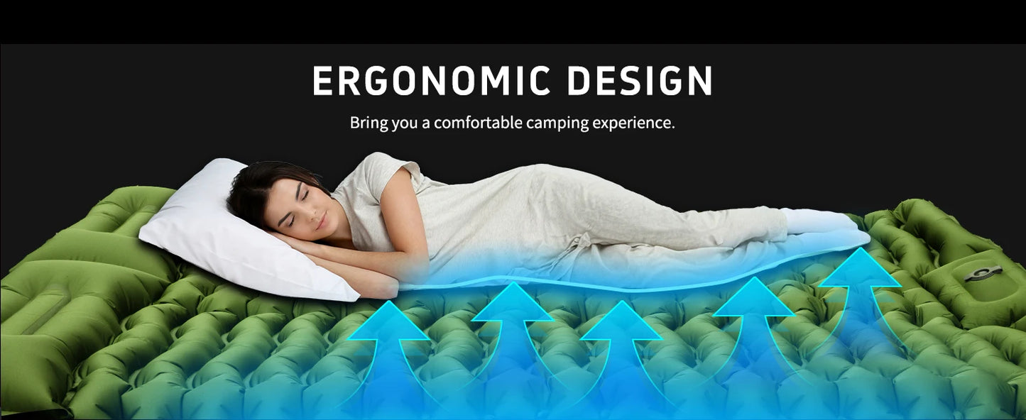 WESTTUNE Double Sleeping Pad 4" Thick for 2 Person with Pillow Built-in Foot Pump Inflatable Mattress for Backpacking Hiking