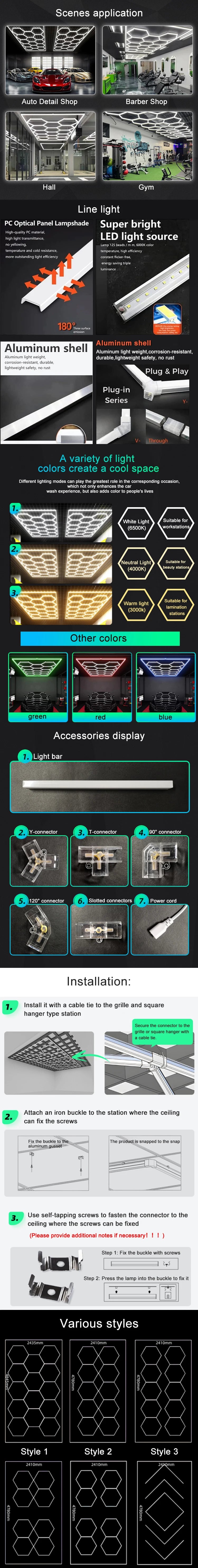 Honeycomb Hex Light Hexagon LED Lighting for Garage Workshop Lighting Car Detail for Car Wash Beauty Station Office Ship from US