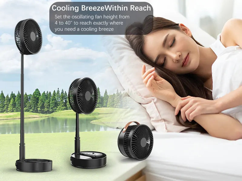 Remote Control Hand Strap &USB Charging Port  Battery Operated Portable Standing Fan, 4 Speed, Timer for Camping Travel Outdoor,
