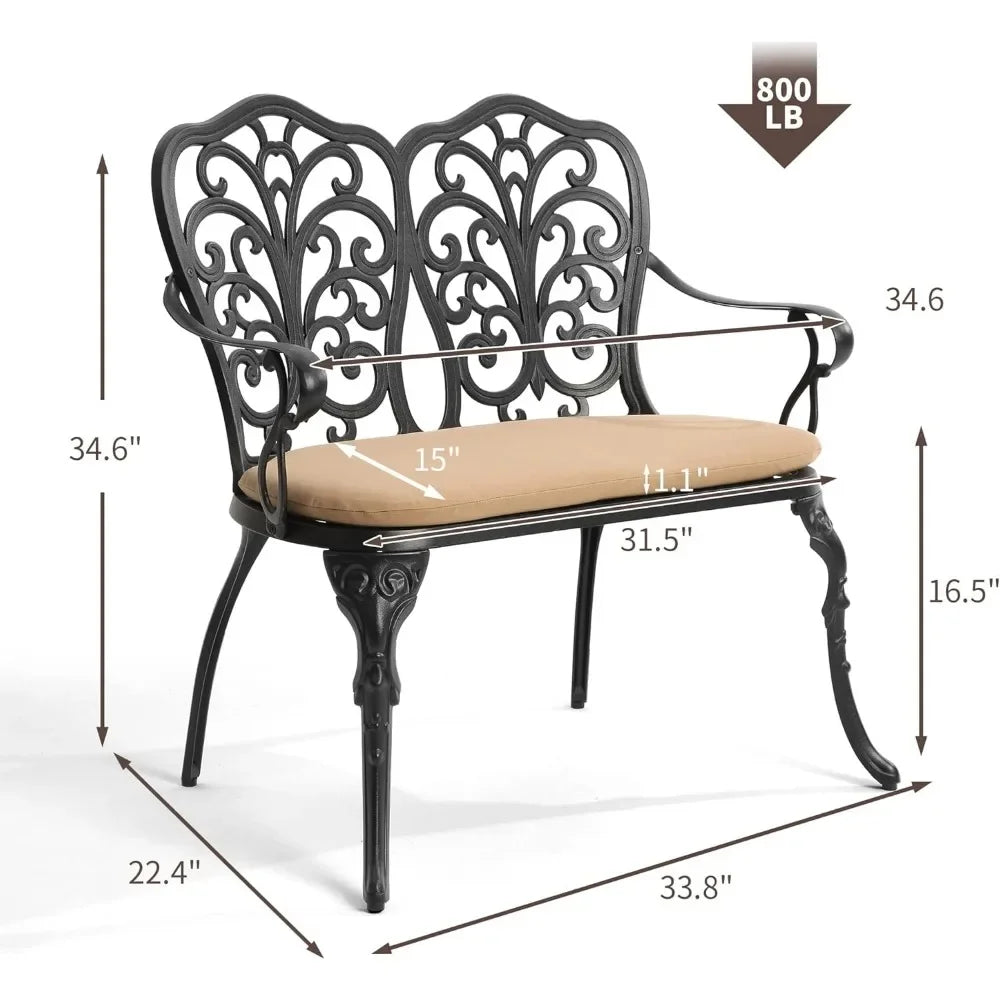 outdoor furniture Outdoor Bench with Cushion - Patio Garden Benches Metal Loveseat Butterfly Cast-Aluminum Outside Furniture