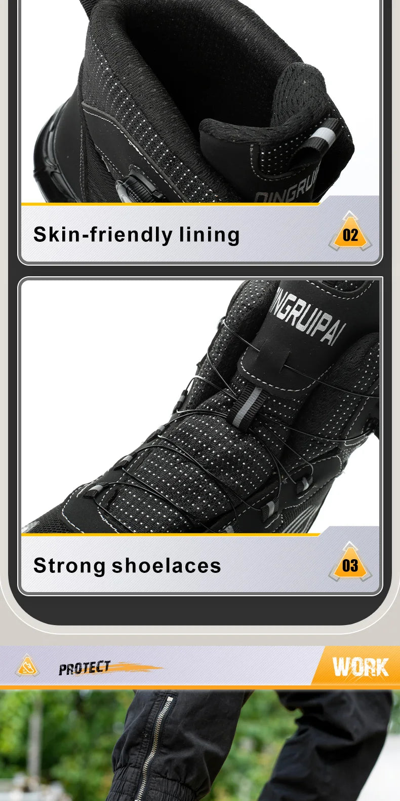 Men's high top lace-free comfortable soft sole anti-smash and puncture resistant work shoes