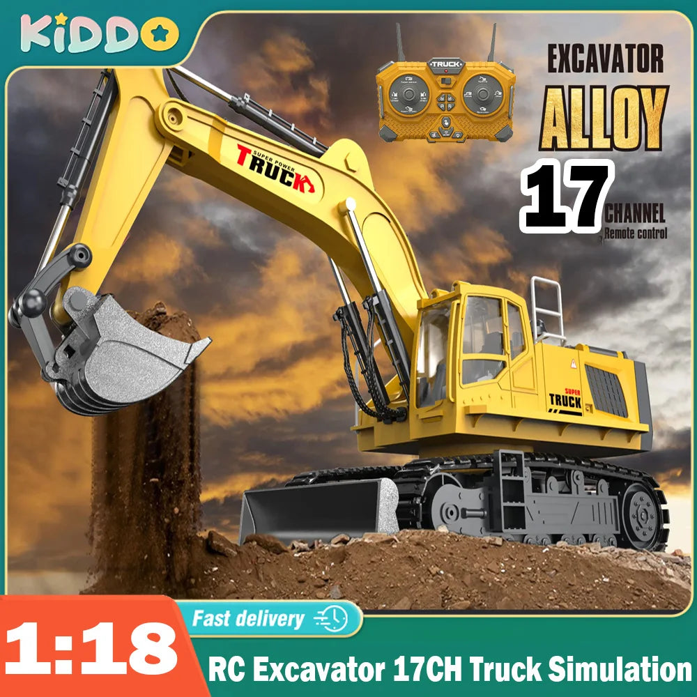 Alloy Excavator Rc Cars Trucks 17CH Dumper Remote Control Car Tractor 1/18 Engineering Electric Vehicles for Kids Boys Children