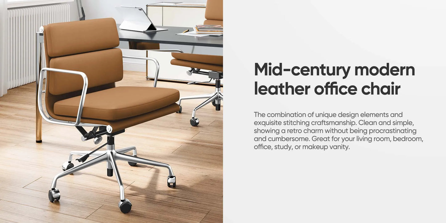 Office Guest Chair Genuine Leather Executive Chair Reception Chairs with Wheels Adjustable Swivel Rolling Office Chairs