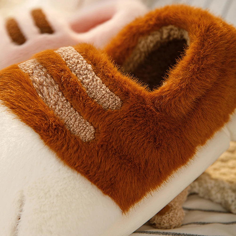 3D Cat Paw Plush Slippers Warm Slip-on House Shoes Comfortable Flat Thermal Slippers Furry Paw Couple Slippers for Autumn Winter
