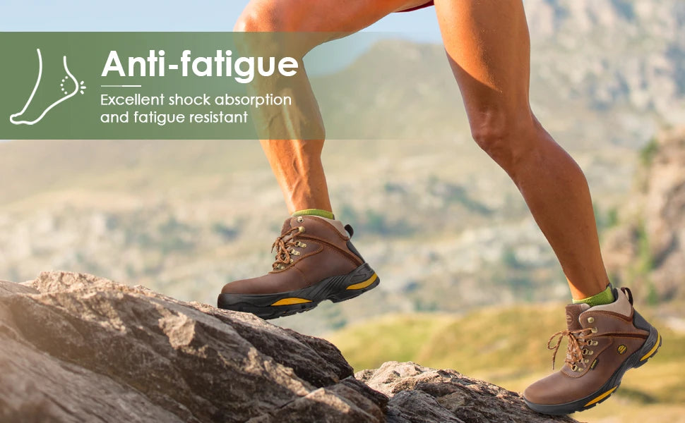 Zoleker Hike Boots for Men,Soft Toe, Slip Resistant Safety Shoes, Waterproof Anti-Fatigue Brown