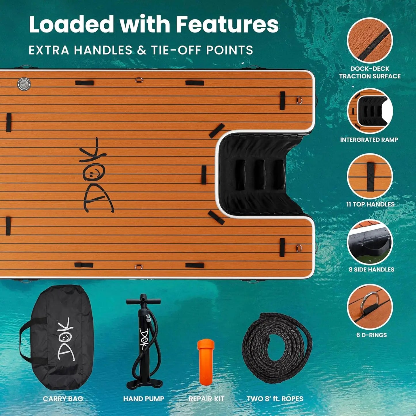 DOK Dog-DOK Inflatable Dock Platform: Safe & Easy Water Access for Dogs Up to 230 lbs; Floating Non-Slip EVA Foam with Dog Boat
