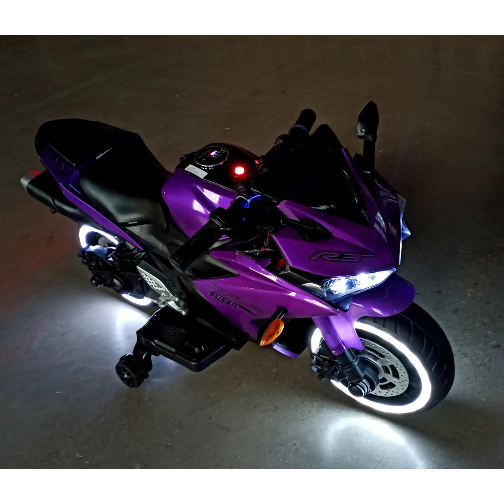 12V7AH Electric Ride-On Motorcycle for Ages 3-6 - w/ Training Wheels, Manual Throttle Control & Glowing LED Wheel Lights